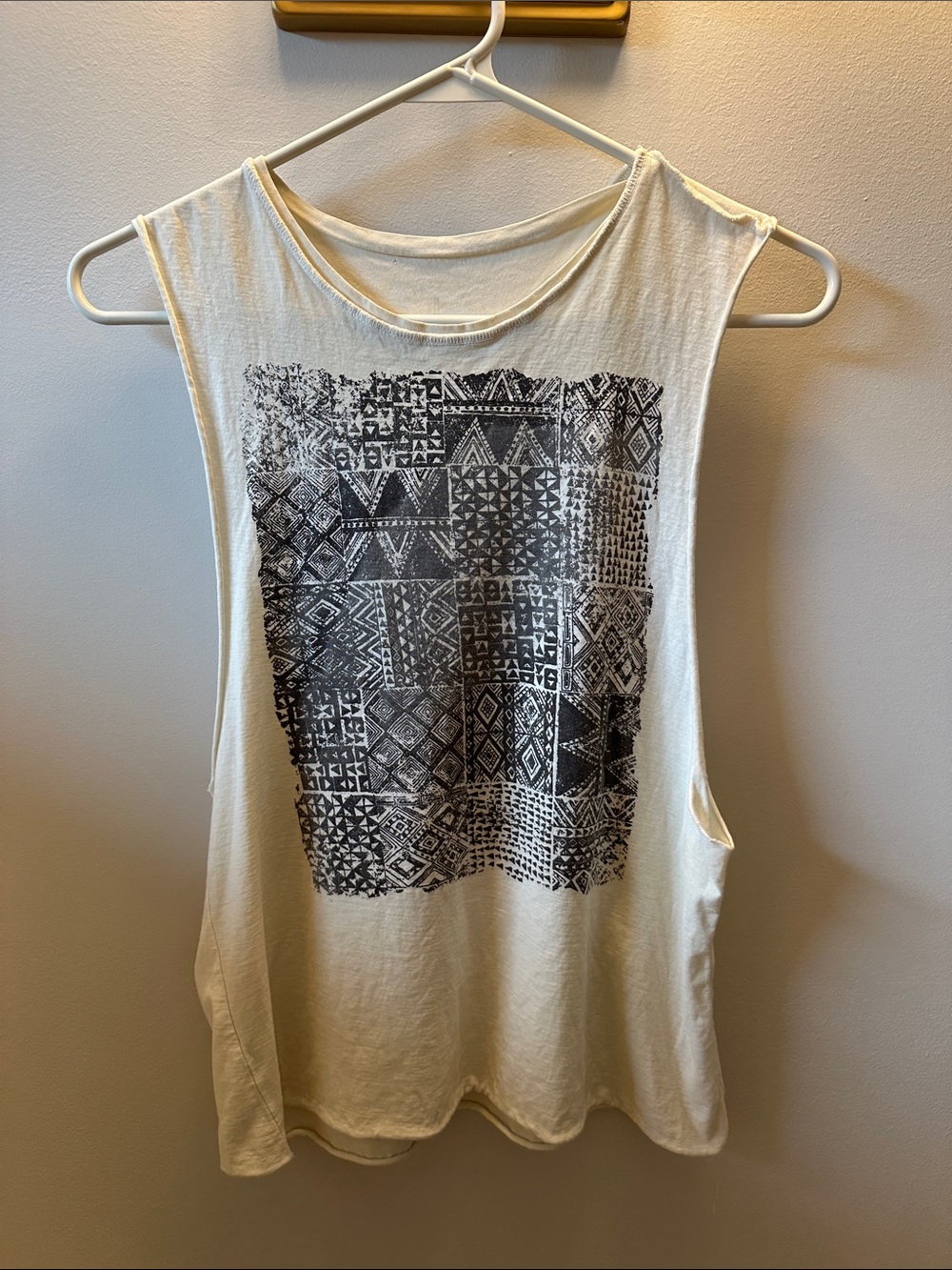knot sisters Cream Tank with Black Geometric Print